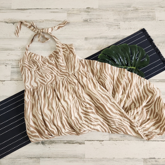 Bardot Nala Midi Dress In Beige Tiger Linen NWT Size XL/10 - Picture 10 of 11